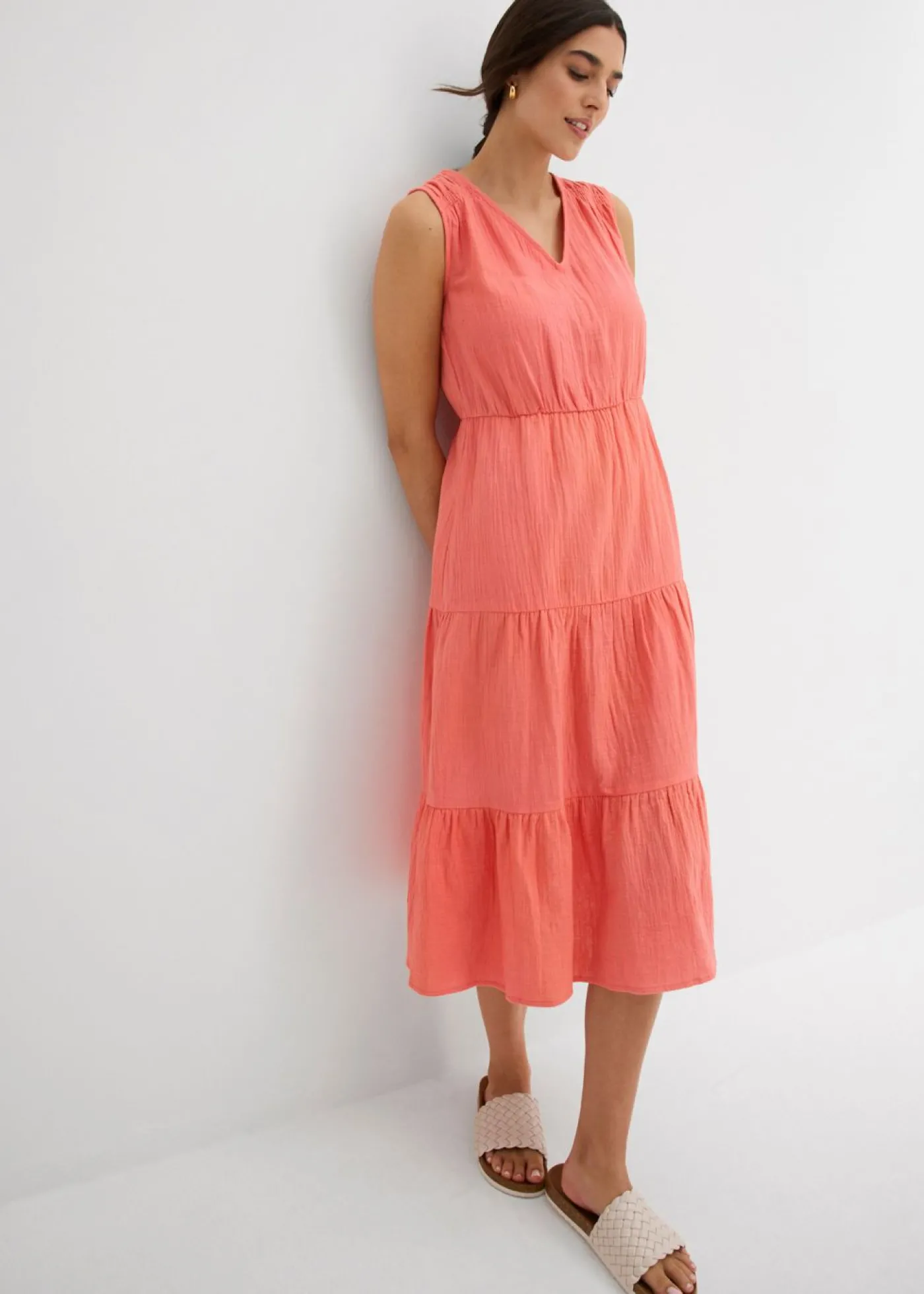 bonprix bonprix Vestido de muselina suave Salmón claro Discount