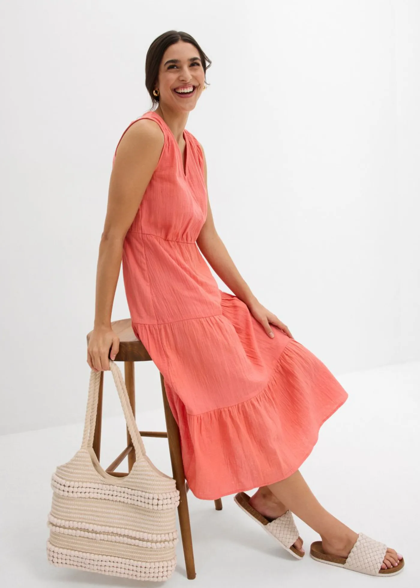 bonprix bonprix Vestido de muselina suave Salmón claro Discount