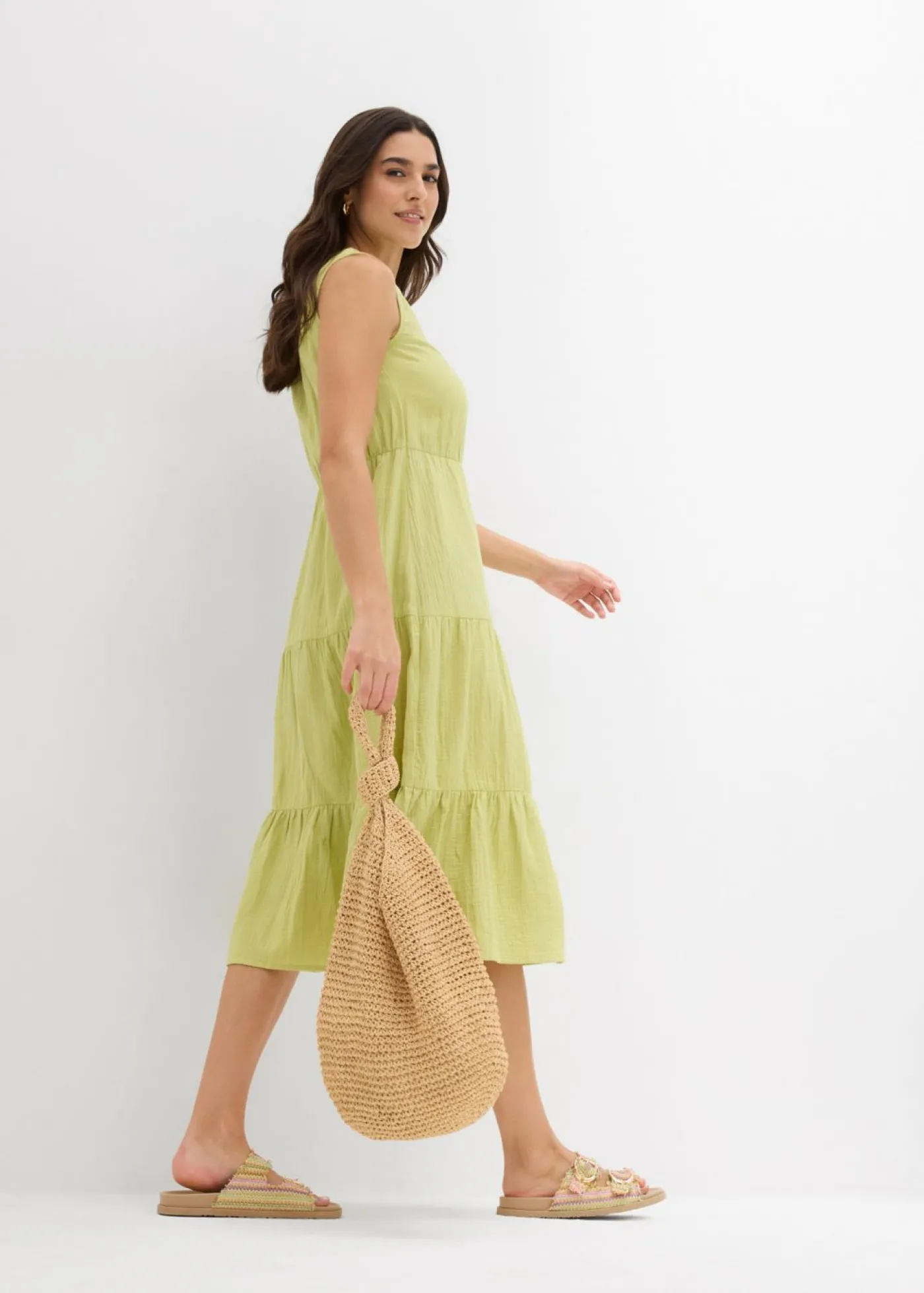 bonprix bonprix Vestido de muselina suave pistacho mate Outlet