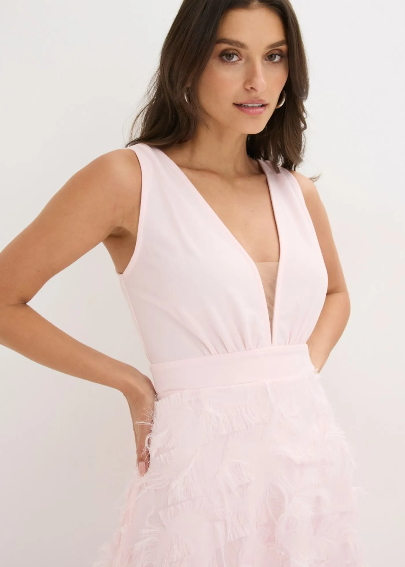 bonprix bonprix Vestido de noche con detalle de encaje deshilachado Rosa claro Best
