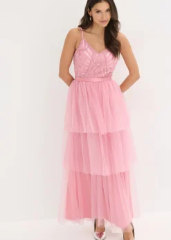 bonprix bonprix Vestido de noche con encaje y falda de tul fino orquídea ahumado