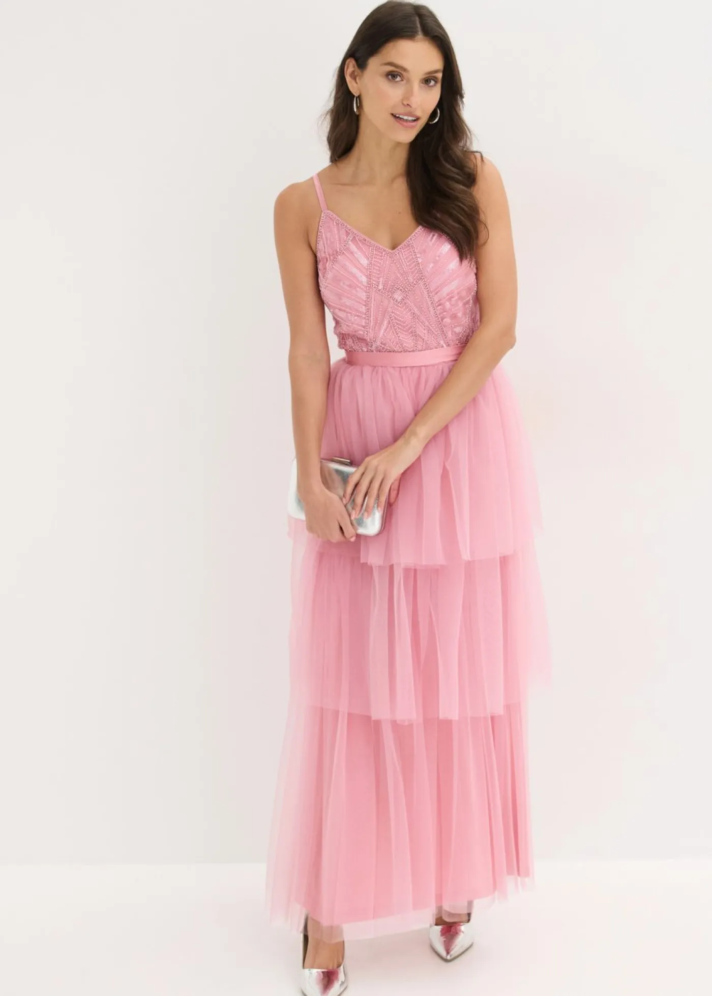 bonprix bonprix Vestido de noche con encaje y falda de tul fino orquídea ahumado