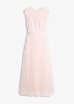 bonprix bonprix Vestido de noche con encaje y falda de tul fino Rosa claro Outlet
