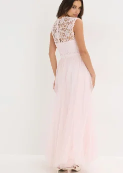 bonprix bonprix Vestido de noche con encaje y falda de tul fino Rosa claro Outlet
