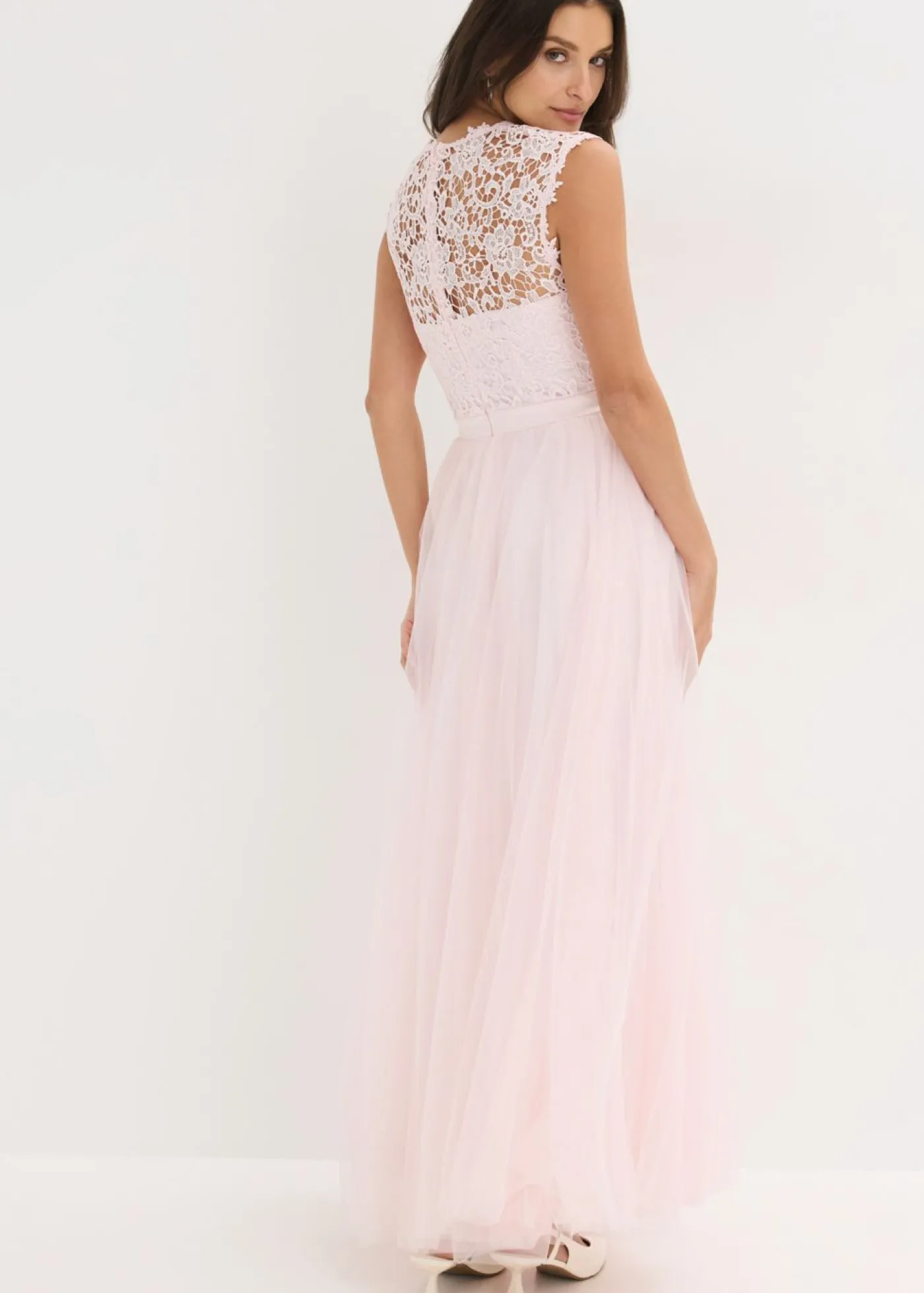 bonprix bonprix Vestido de noche con encaje y falda de tul fino Rosa claro Outlet