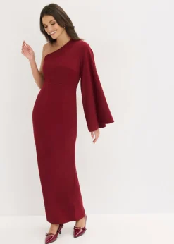 bonprix bonprix Vestido de noche con un hombro al descubierto Rojo rubí Clearance