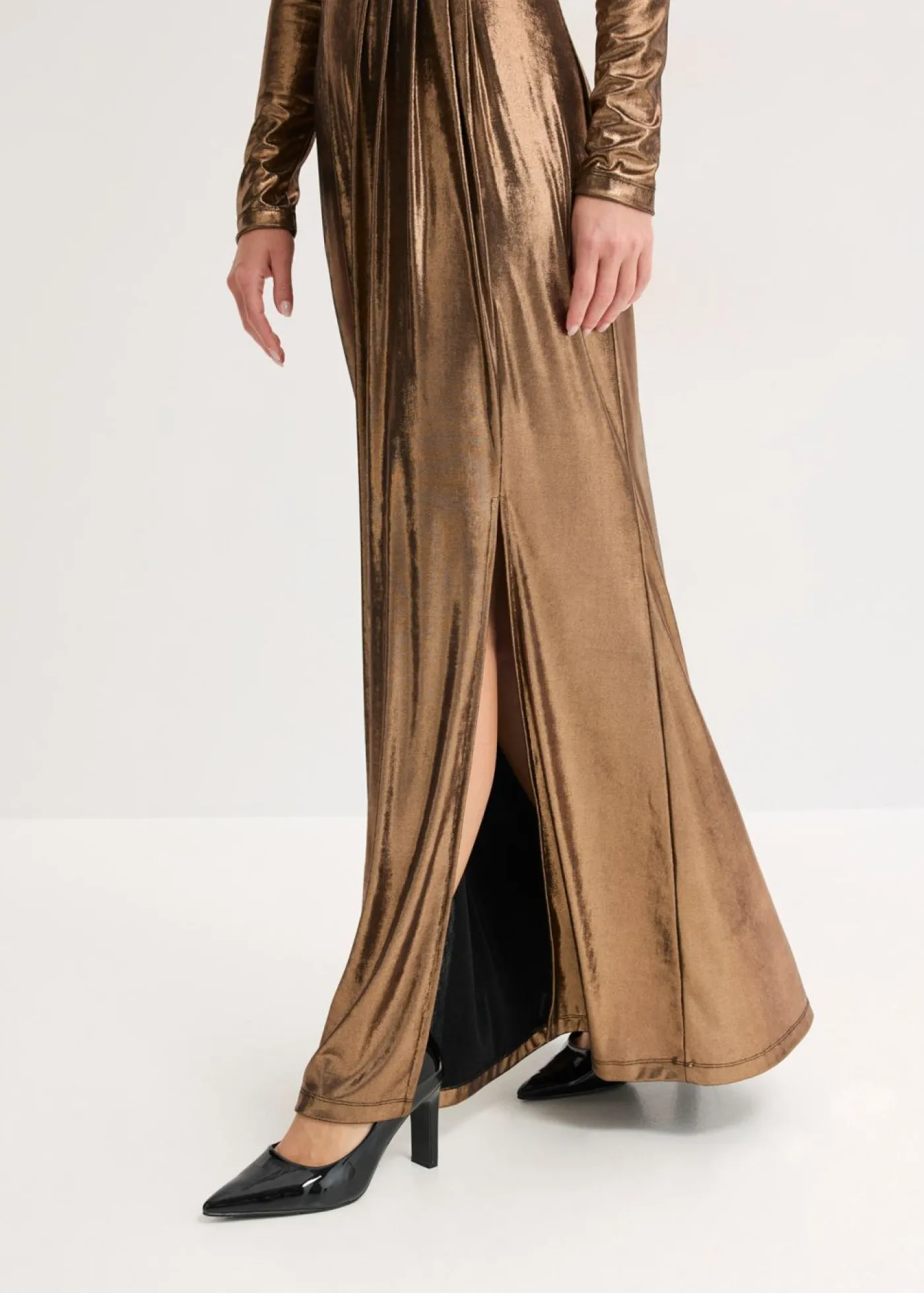bonprix bonprix Vestido de noche de punto fino con brillo Marrón claro Discount