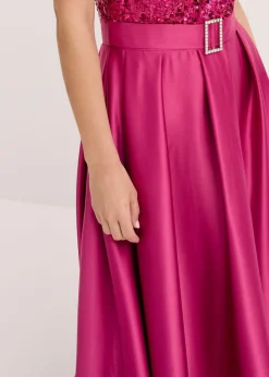 bonprix bonprix Vestido de noche de satén brillante con lentejuelas Rosa fucsia Online