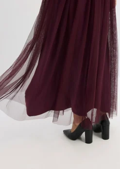 bonprix bonprix Vestido de noche de tul delicado con bordado de lentejuelas rojo burdeos Sale