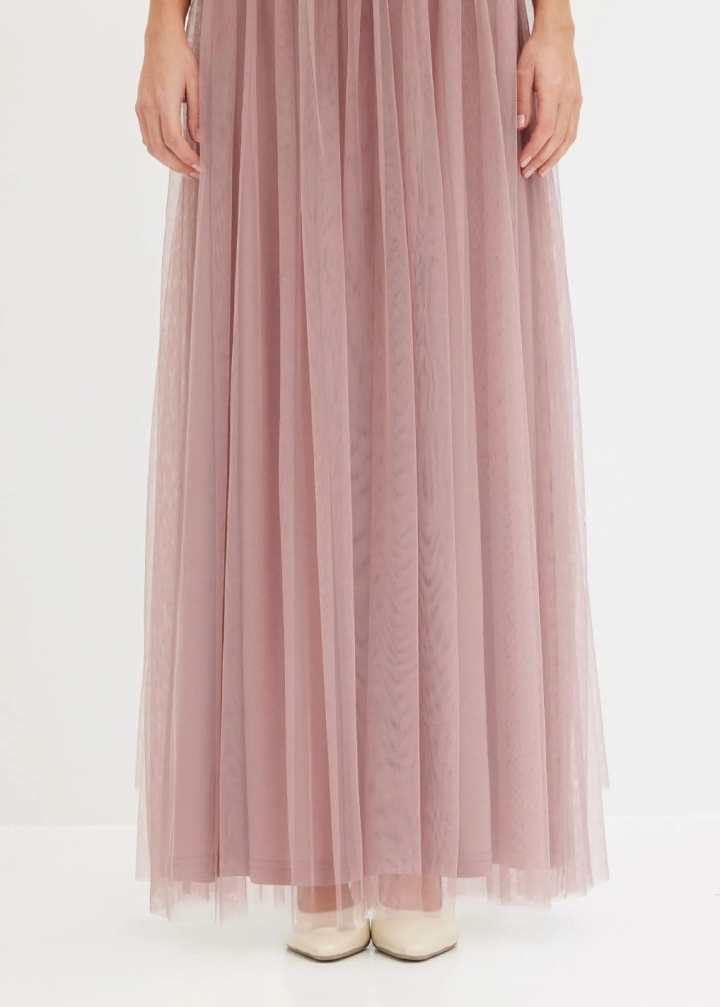 bonprix bonprix Vestido de noche de tul delicado con bordado de lentejuelas Rosa palo New