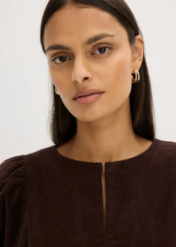 bonprix bonprix Vestido de pana de algodón Marrón oscuro Online