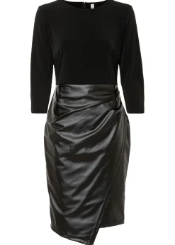 bonprix bonprix Vestido de piel sintética con parte superior de punto Negro Outlet