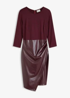 bonprix bonprix Vestido de piel sintética con parte superior de punto rojo burdeos Online