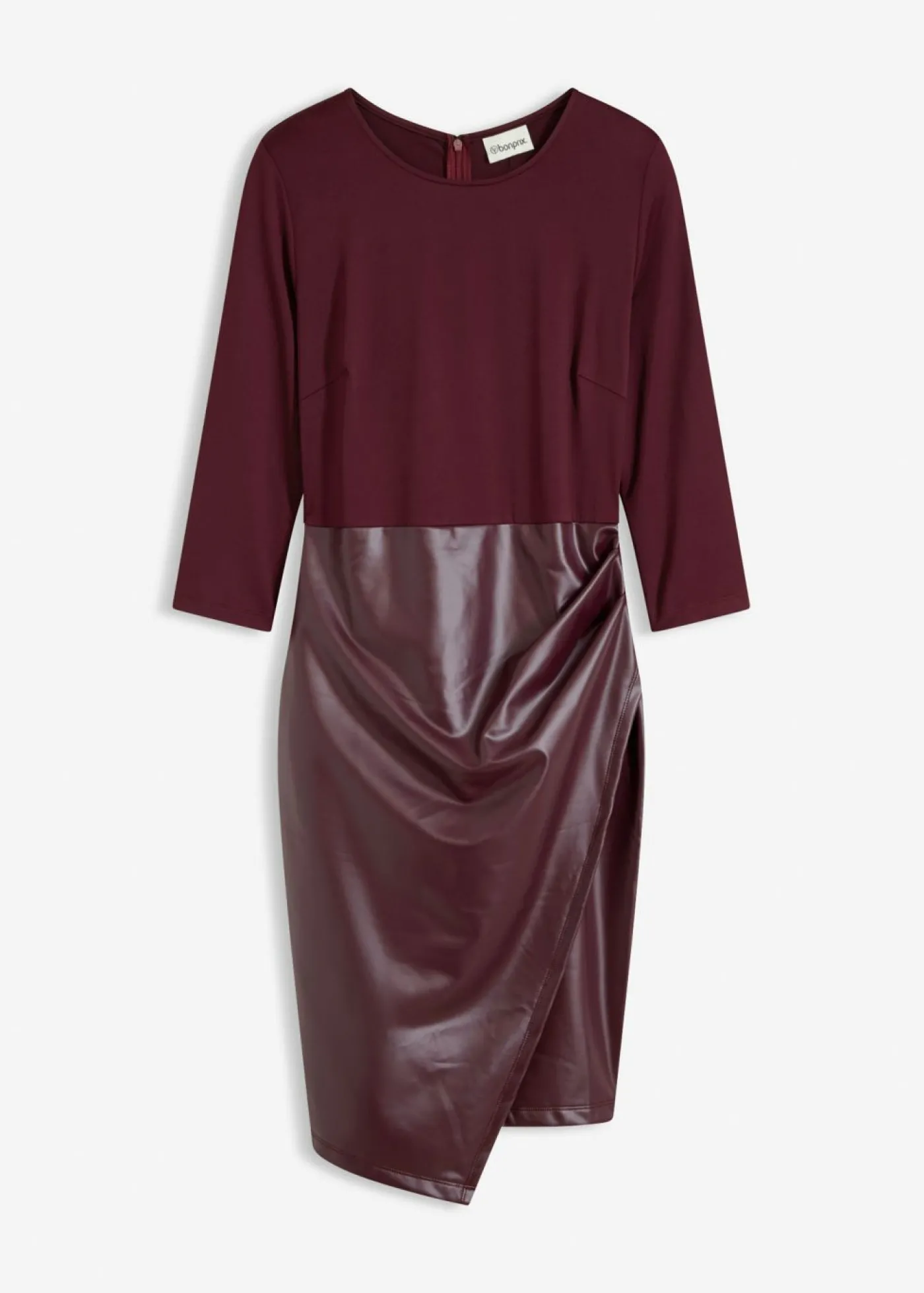 bonprix bonprix Vestido de piel sintética con parte superior de punto rojo burdeos Online