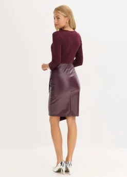 bonprix bonprix Vestido de piel sintética con parte superior de punto rojo burdeos Online