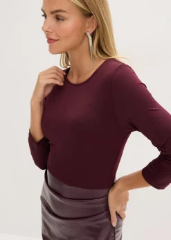 bonprix bonprix Vestido de piel sintética con parte superior de punto rojo burdeos Online
