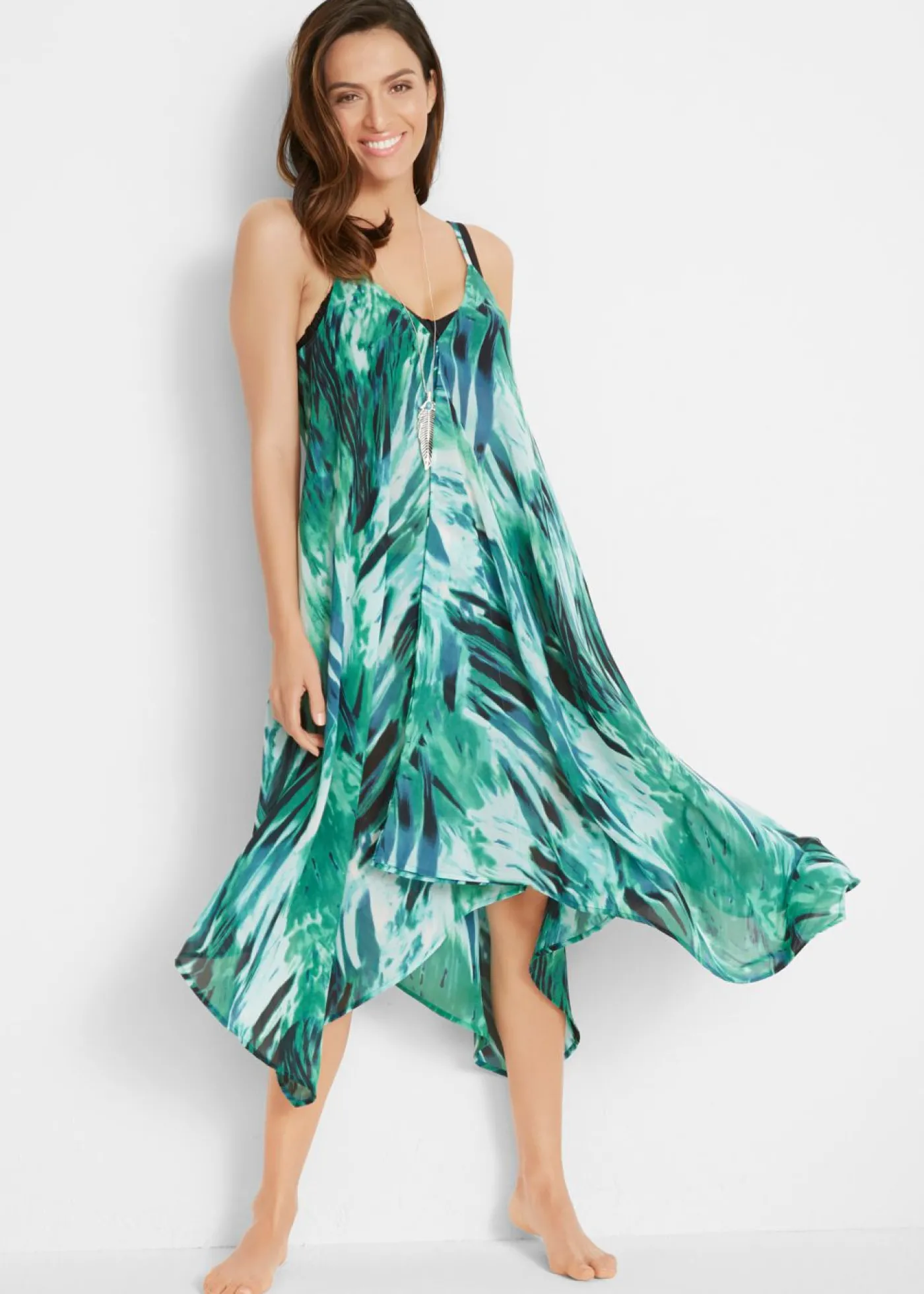 bonprix bonprix Vestido de playa Verde-turquesa con estampado gráfico Discount