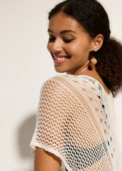 bonprix bonprix Vestido de playa con aspecto de ganchillo de viscosa fluida Beige Best