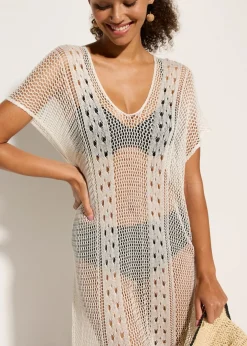 bonprix bonprix Vestido de playa con aspecto de ganchillo de viscosa fluida Beige Best