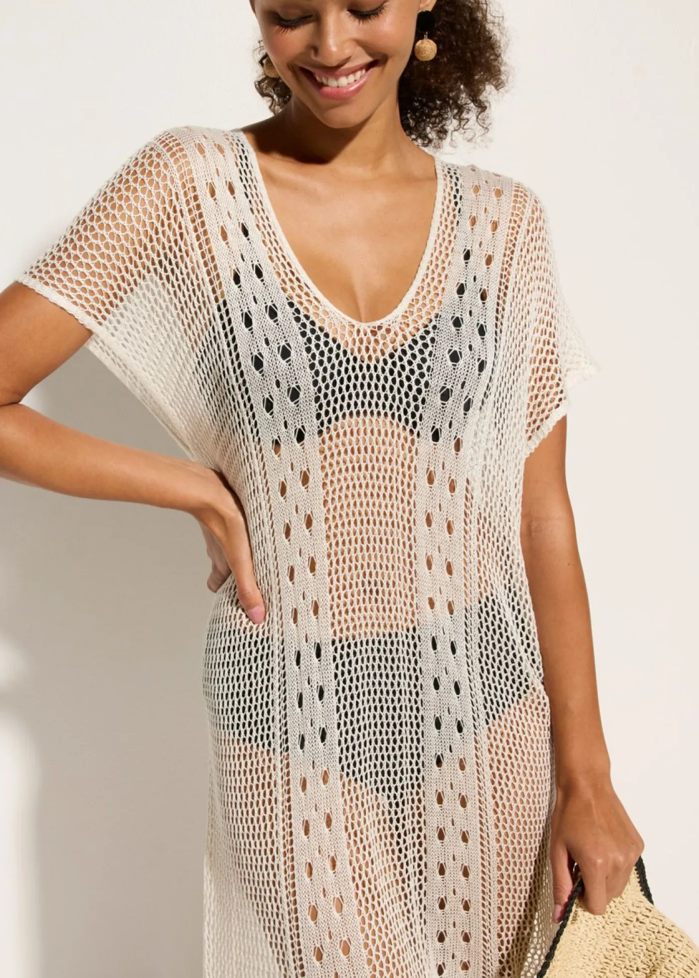 bonprix bonprix Vestido de playa con aspecto de ganchillo de viscosa fluida Beige Best