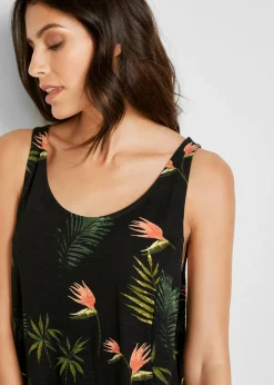 bonprix bonprix Vestido de playa de algodón orgánico puro Negro-verde de flores Hot