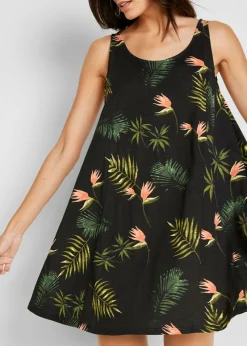 bonprix bonprix Vestido de playa de algodón orgánico puro Negro-verde de flores Hot