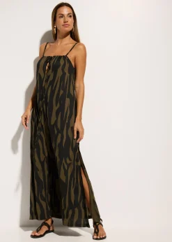 bonprix bonprix Vestido de playa de viscosa Negro-caqui Online