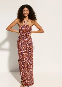 bonprix bonprix Vestido de playa de viscosa fluida estampado leo púrpura-marrón claro New