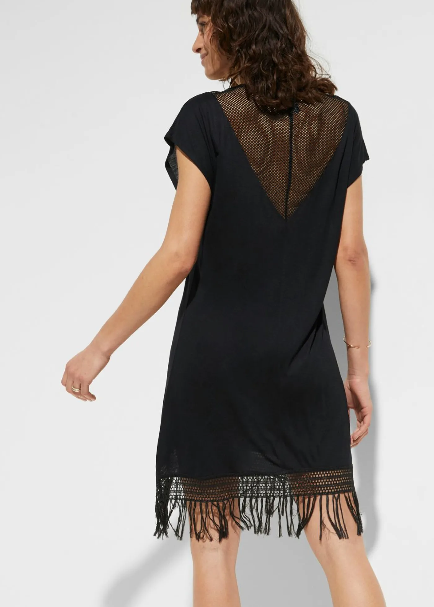 bonprix bonprix Vestido de playa transparente de viscosa Negro Discount