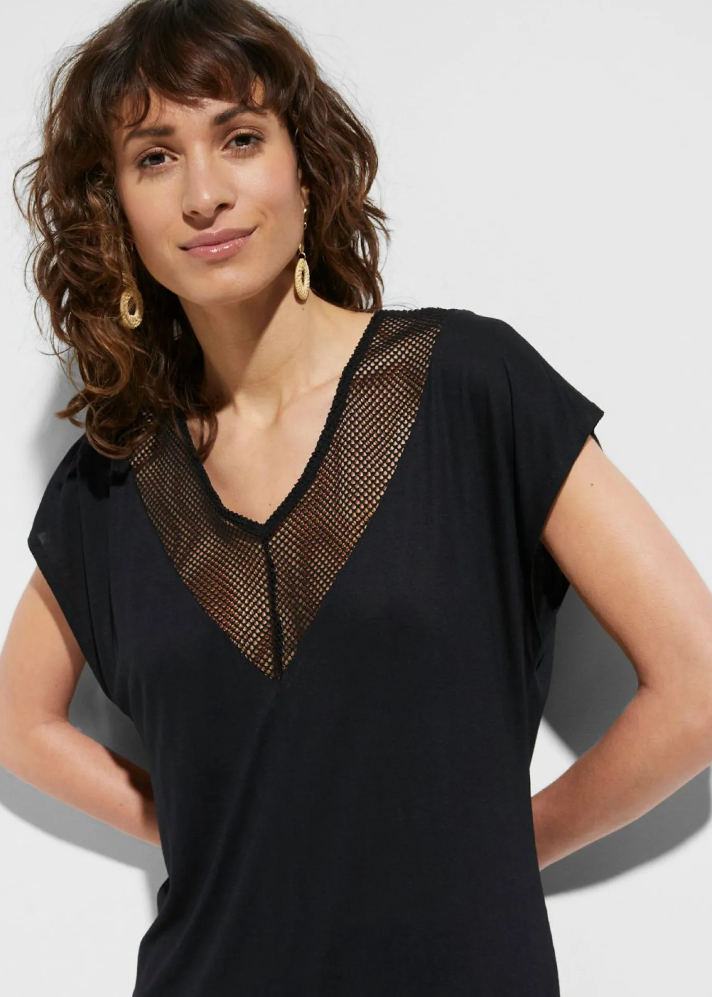 bonprix bonprix Vestido de playa transparente de viscosa Negro Discount