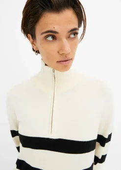bonprix bonprix Vestido de punto marfil-negro con rayas New