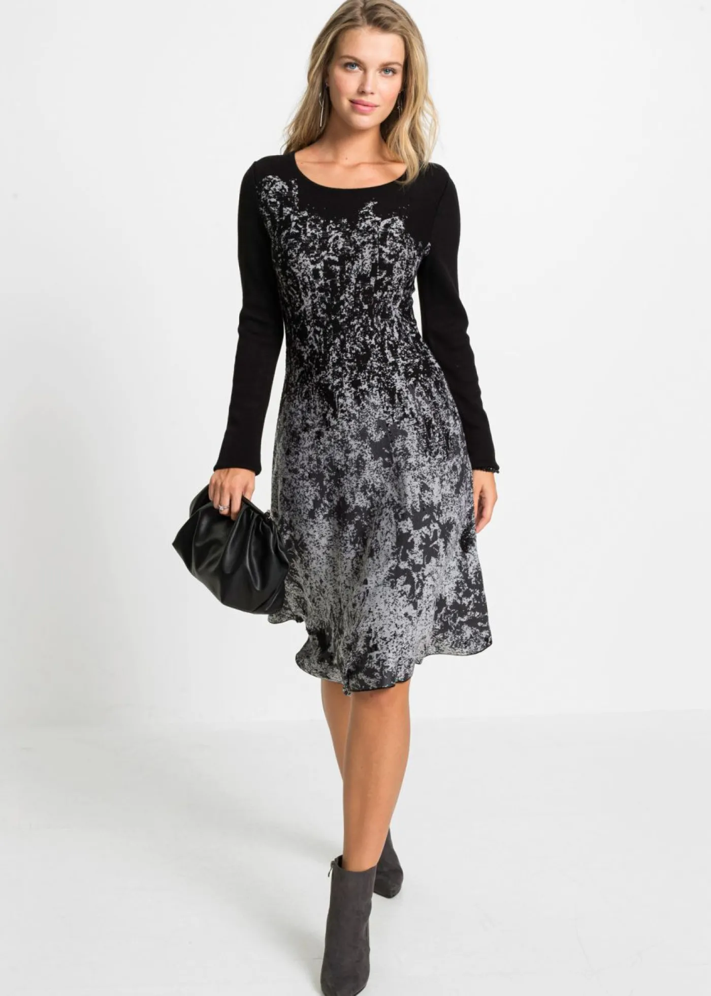 bonprix bonprix Vestido de punto Negro-blanco lana Hot