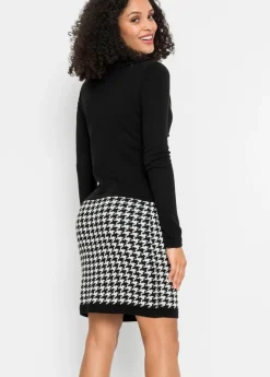 bonprix bonprix Vestido de punto Negro-Blanco lana con estampado gráfico Hot
