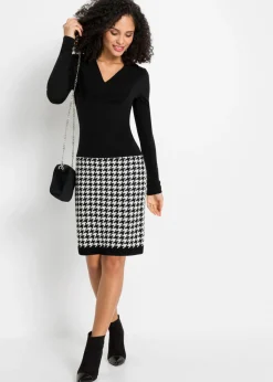 bonprix bonprix Vestido de punto Negro-Blanco lana con estampado gráfico Hot