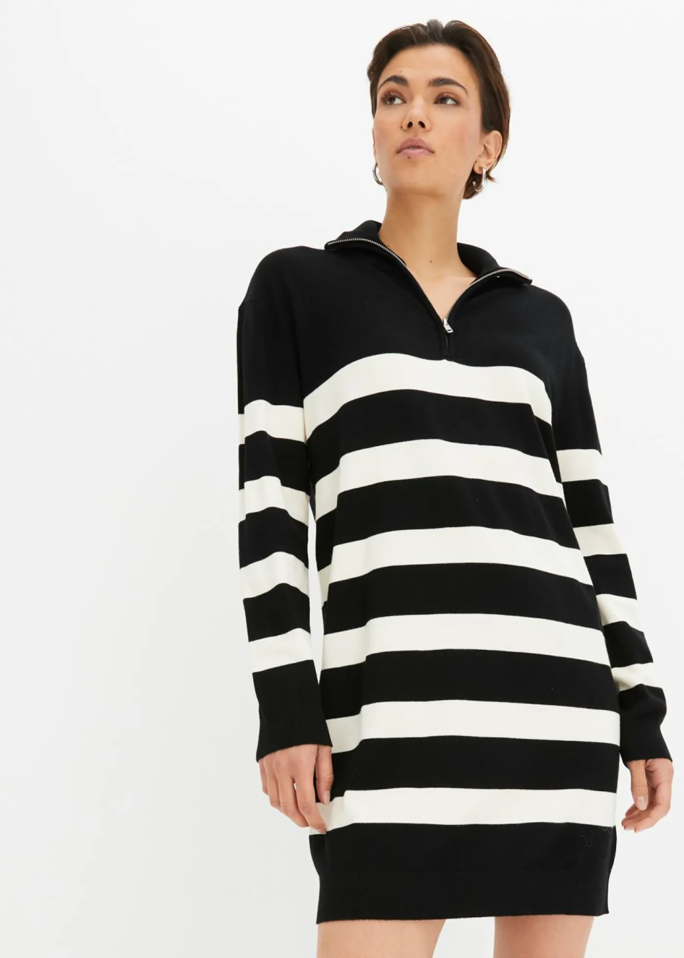 bonprix bonprix Vestido de punto negro-marfil con rayas Clearance