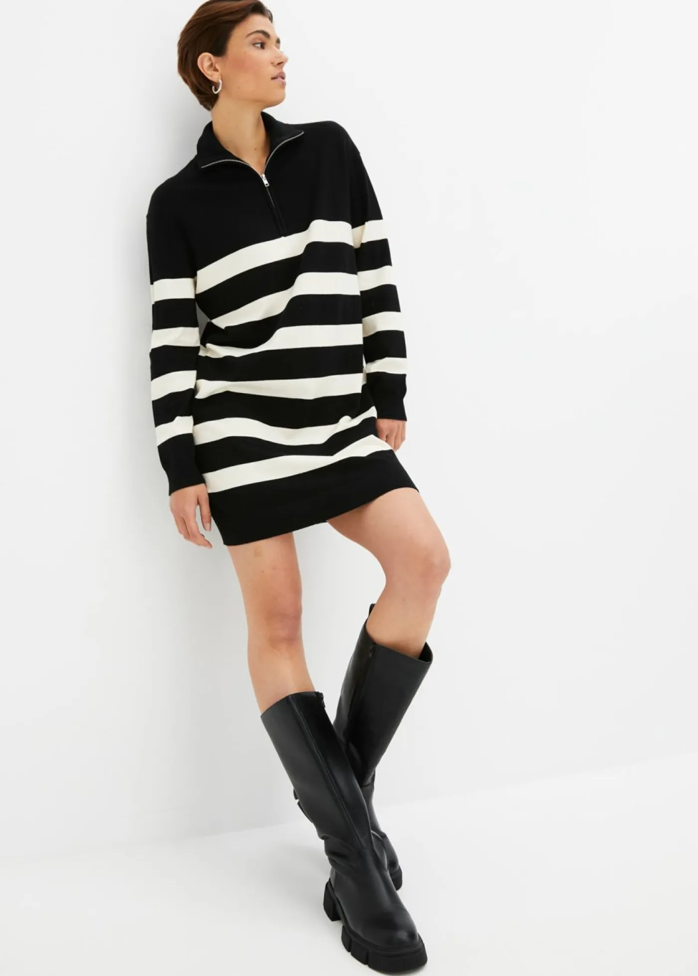 bonprix bonprix Vestido de punto negro-marfil con rayas Clearance
