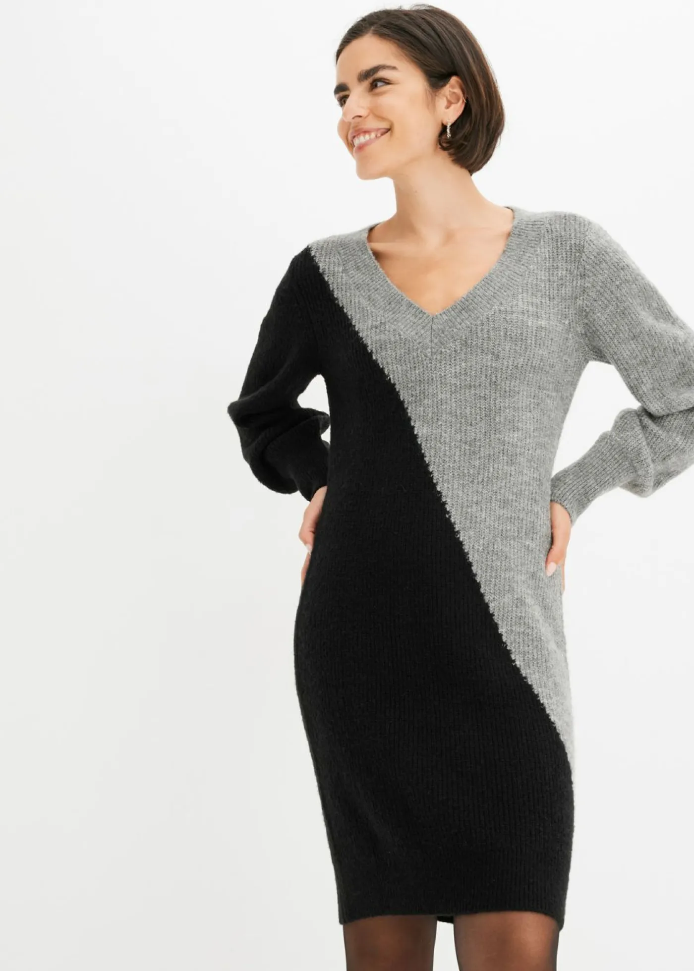 bonprix bonprix Vestido de punto negro / gris rayas horizontales