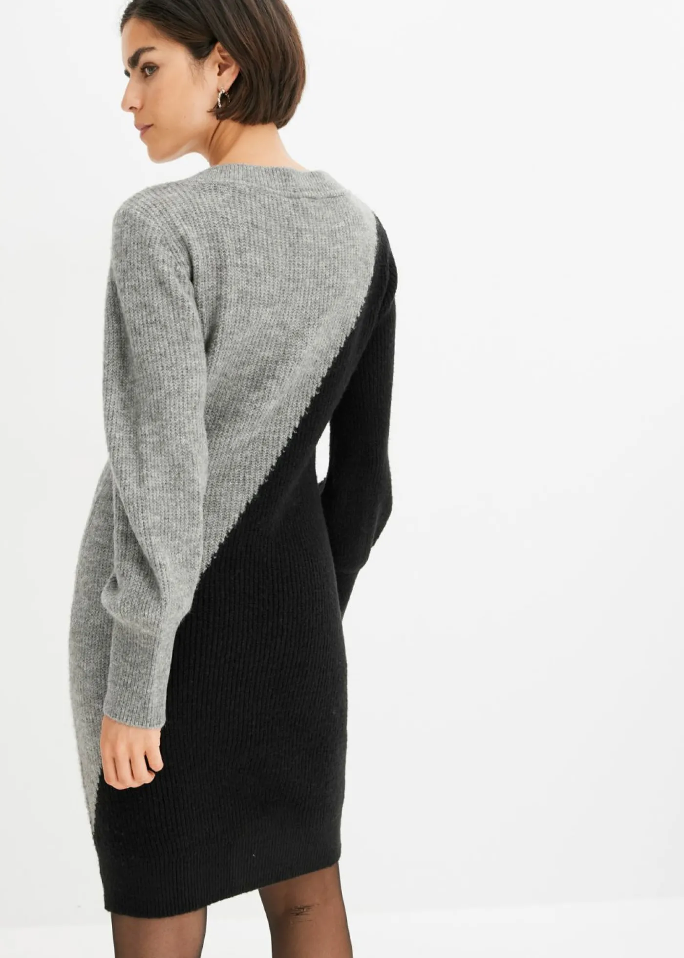 bonprix bonprix Vestido de punto negro / gris rayas horizontales
