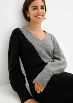 bonprix bonprix Vestido de punto negro / gris rayas horizontales