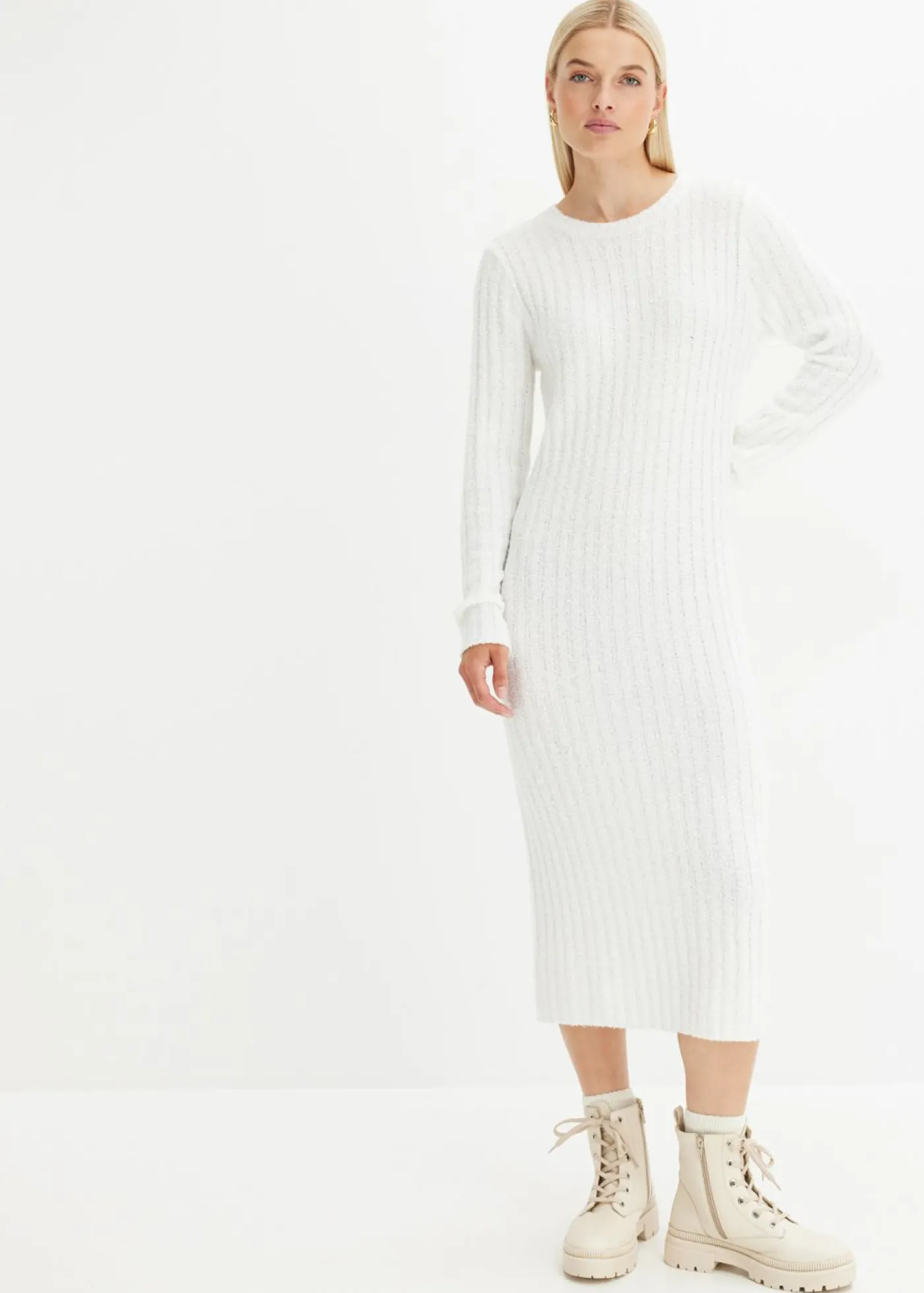bonprix bonprix Vestido de punto Blanco-crema Outlet
