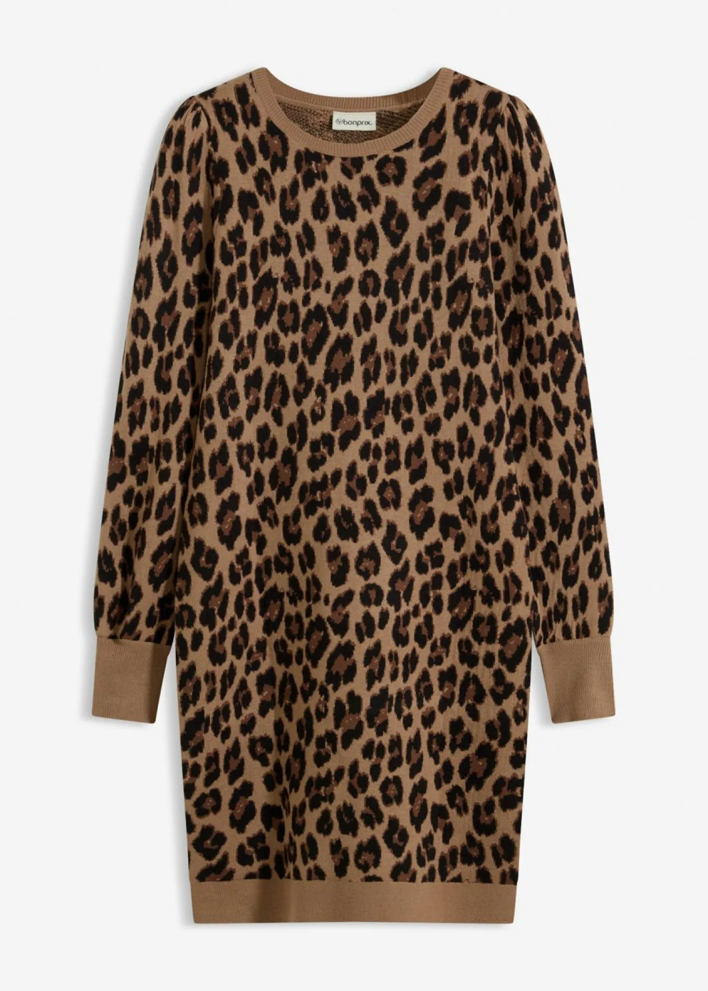 bonprix bonprix Vestido de punto Beige con estampado de leopardo Clearance