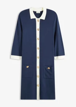 bonprix bonprix Vestido de punto Azul marino + blanco lana