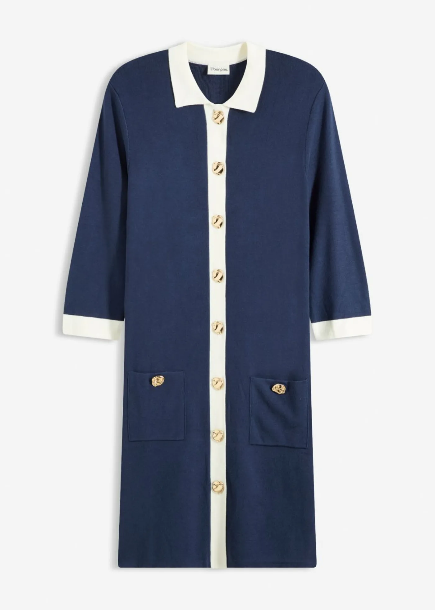 bonprix bonprix Vestido de punto Azul marino + blanco lana