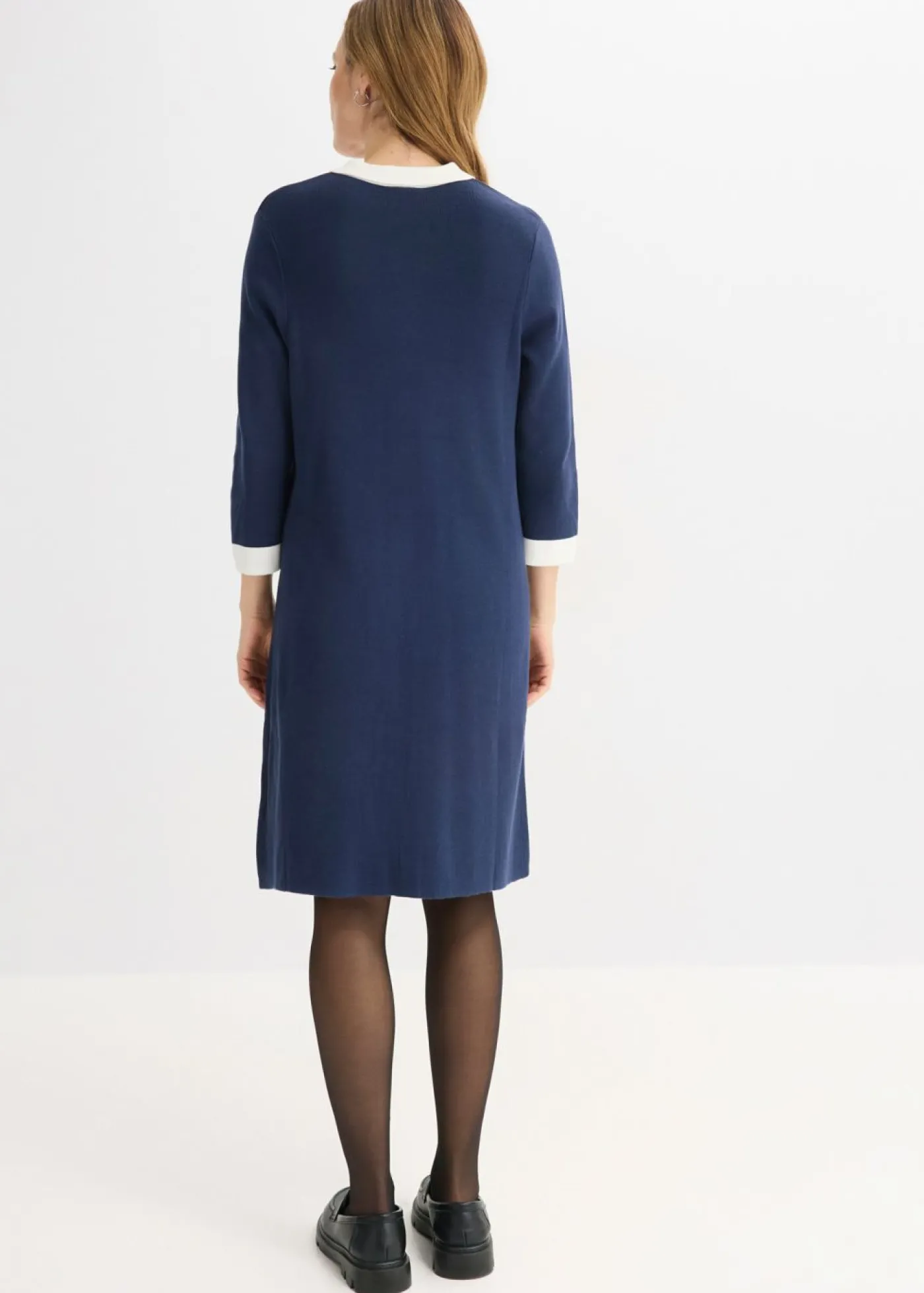 bonprix bonprix Vestido de punto Azul marino + blanco lana