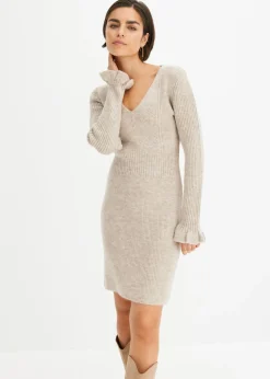 bonprix bonprix Vestido de punto arena moteado Outlet