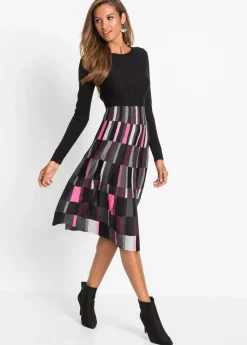 bonprix bonprix Vestido de punto a cuadros Gris-negro-rosa de cuadros Outlet
