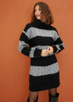 bonprix bonprix Vestido de punto a rayas negro-gris jaspeado con rayas Hot