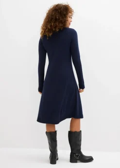 bonprix bonprix Vestido de punto acampanado Azul marino