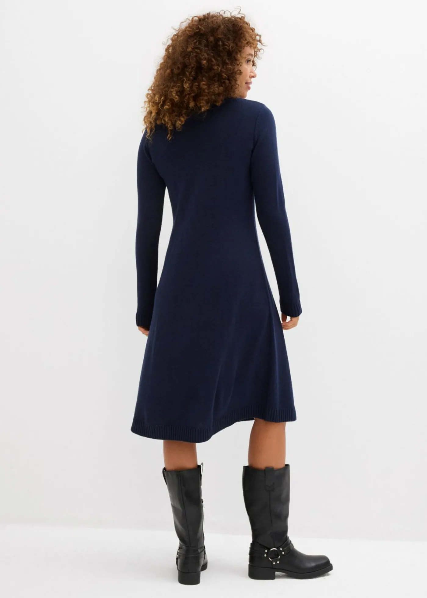 bonprix bonprix Vestido de punto acampanado Azul marino