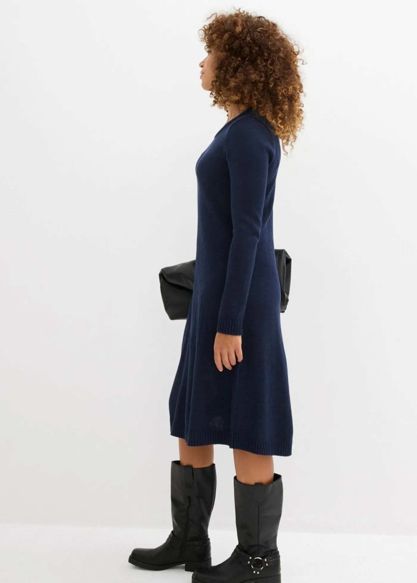bonprix bonprix Vestido de punto acampanado Azul marino